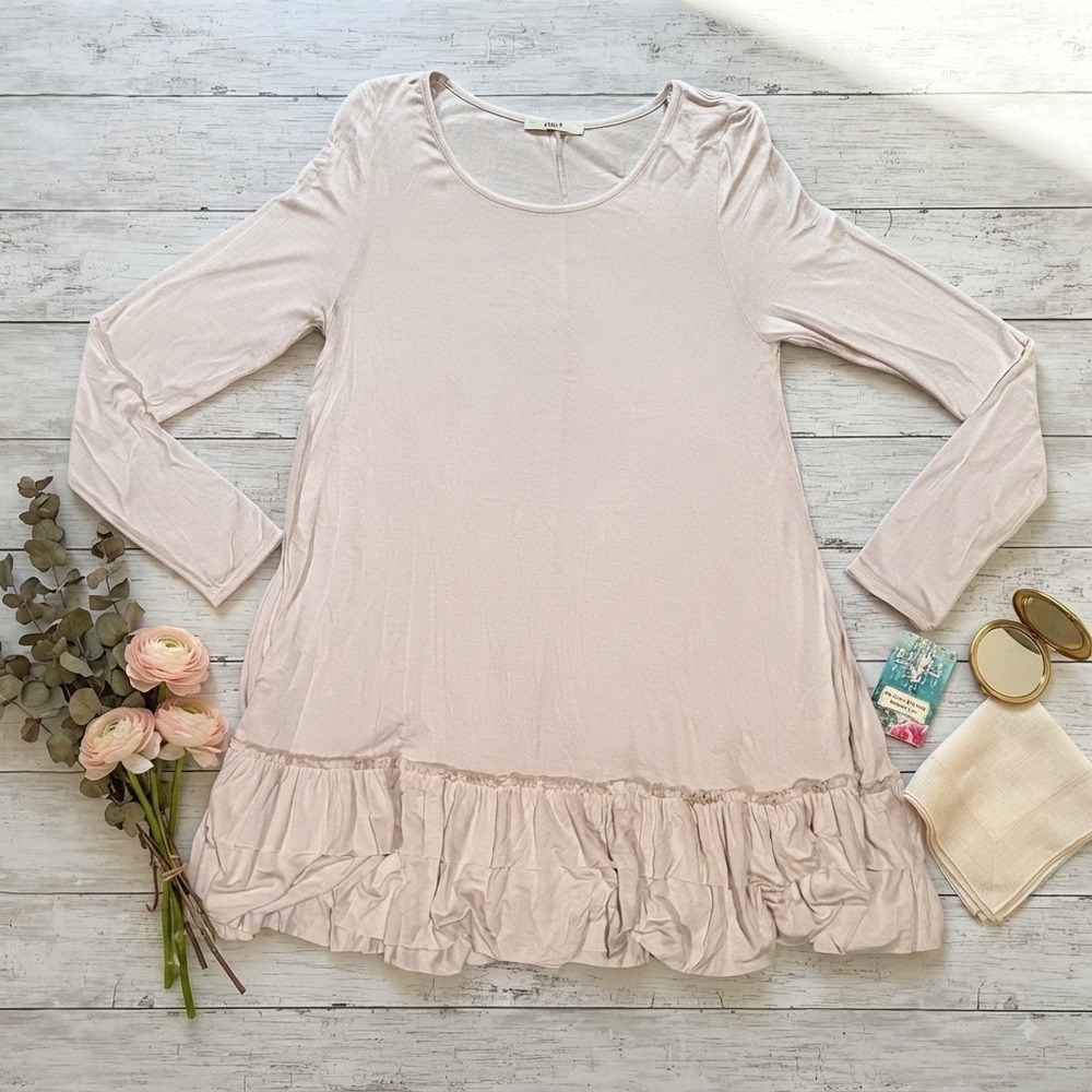 NWT‎ Easel Women Blush Pink Long Sleeve Ruffle Hem Tunic Top ET2088 Small
